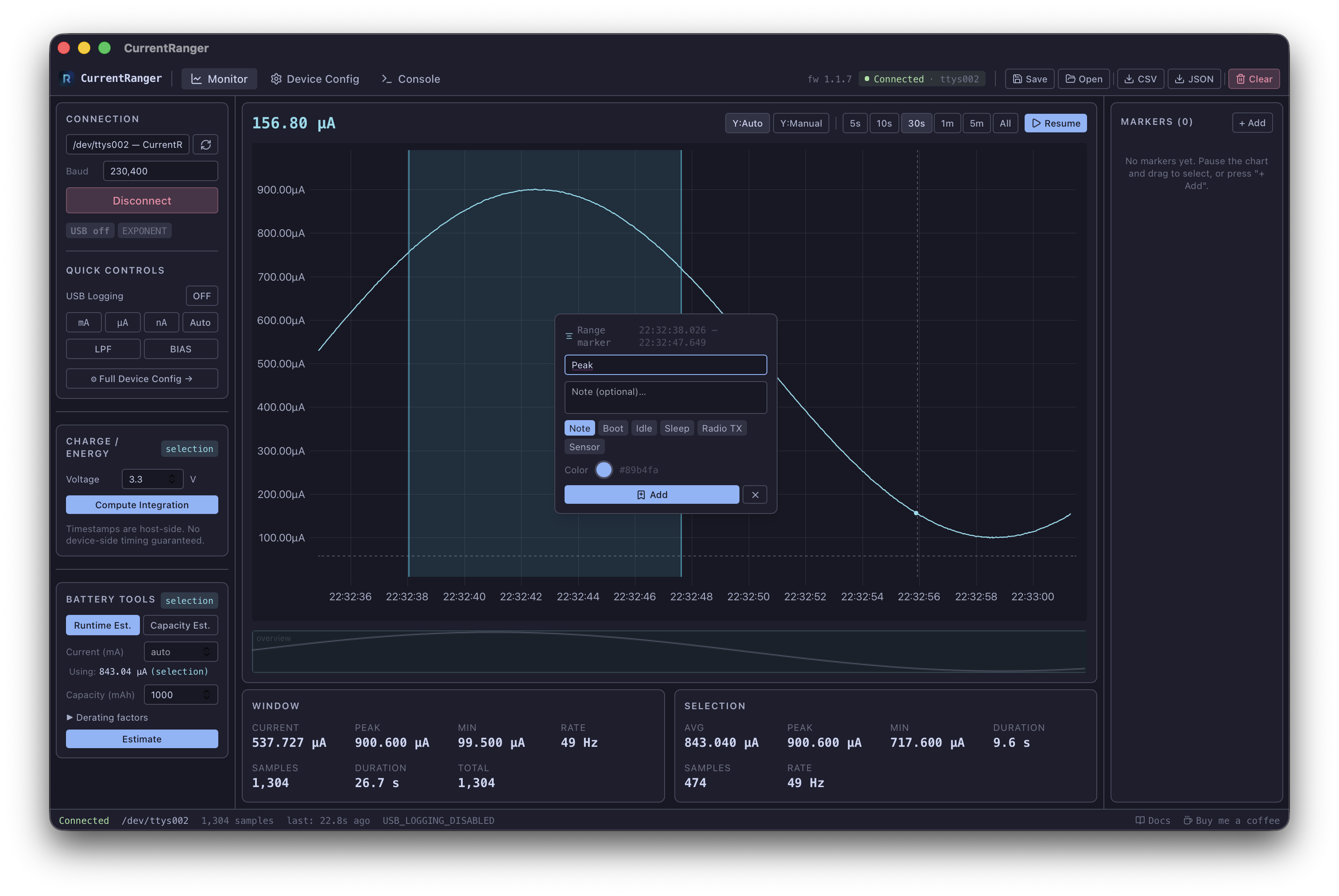 Range marker on the chart